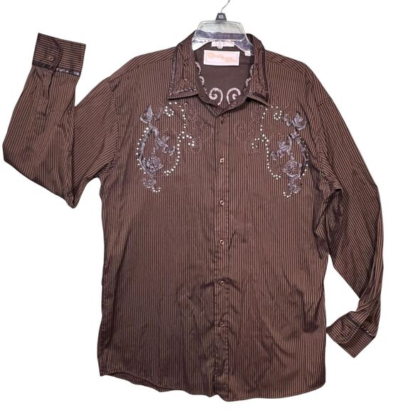 Spunky Mac Shirt Mens XL Brown Embroidered Western Pearl Snap Long Sleeve Cowboy - Picture 2 of 11